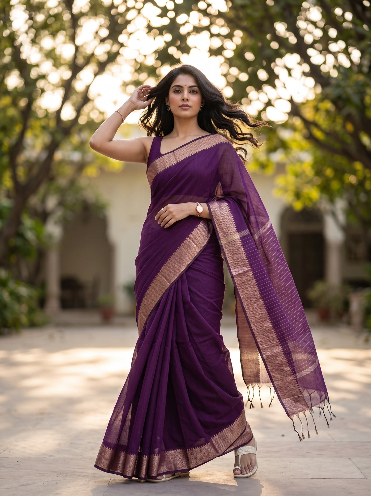 MIMOSA Magenta Maheshwari Cotton Saree — pose 9 styling detail
