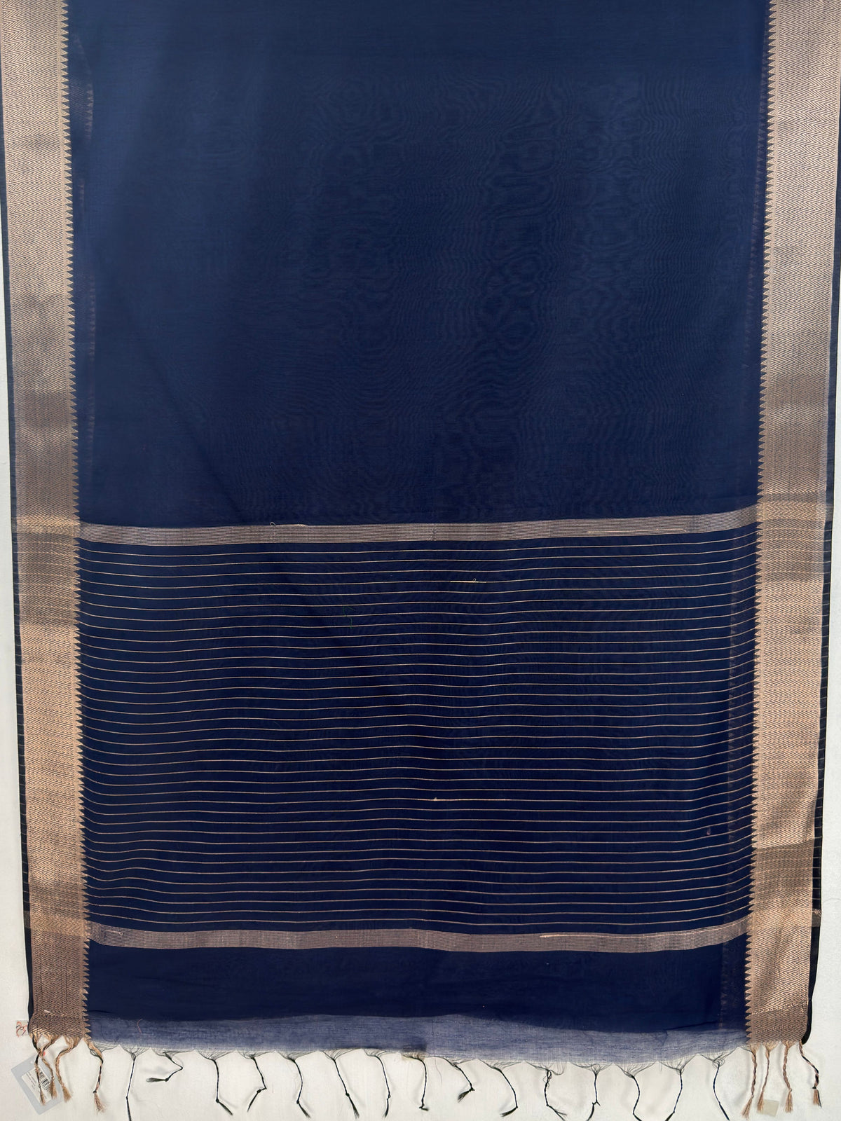 MIMOSA Navy Maheshwari Cotton Saree — pallu and zari work detail