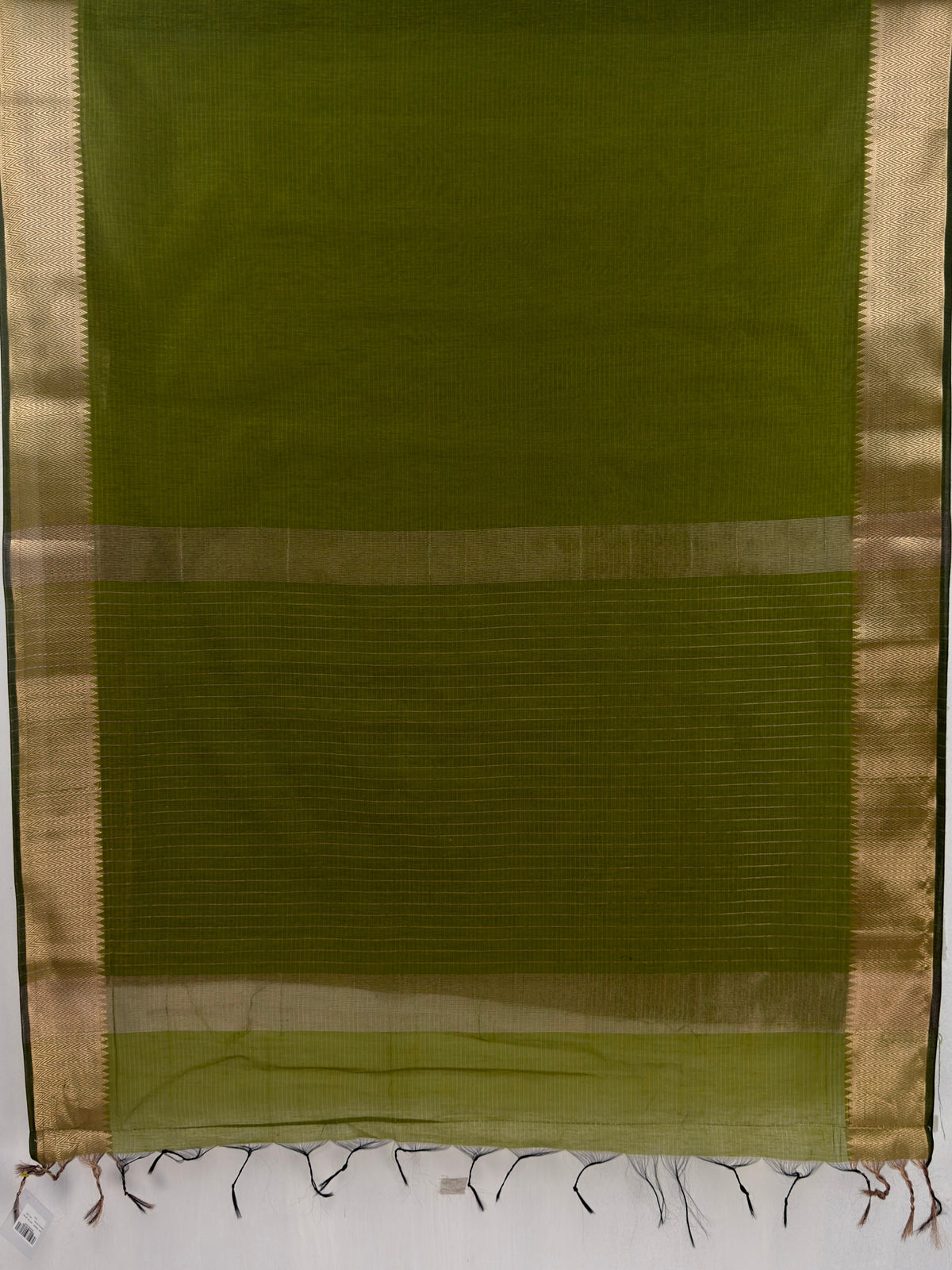 MIMOSA Olive Maheshwari Cotton Saree — pallu and zari work detail