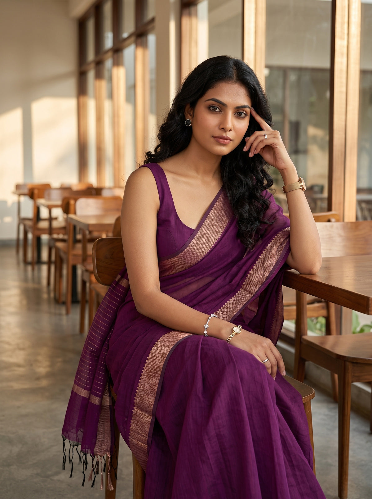 MIMOSA Rani Maheshwari Cotton Saree — pose 10 styling detail