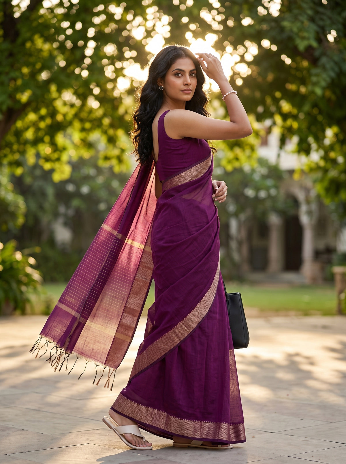 MIMOSA Rani Maheshwari Cotton Saree — pose 9 styling detail