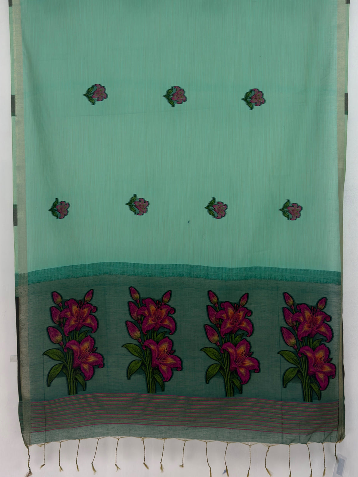 MIMOSA Rama Bhagalpuri Cotton linen Saree — pallu and zari work detail