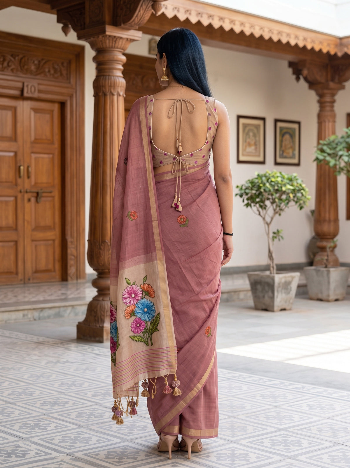 MIMOSA Gajari Bhagalpuri Cotton linen Saree — Saree shot pallu + body
