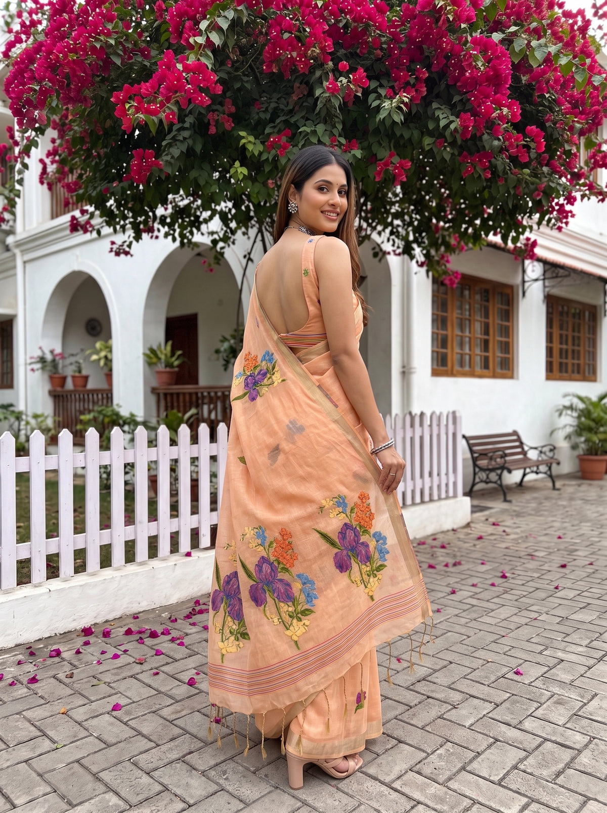 MIMOSA Peach Bhagalpuri Cotton Saree — pose 7 styling detail