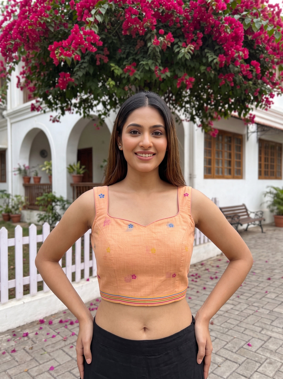 MIMOSA Peach Bhagalpuri Cotton Saree — blouse close-up