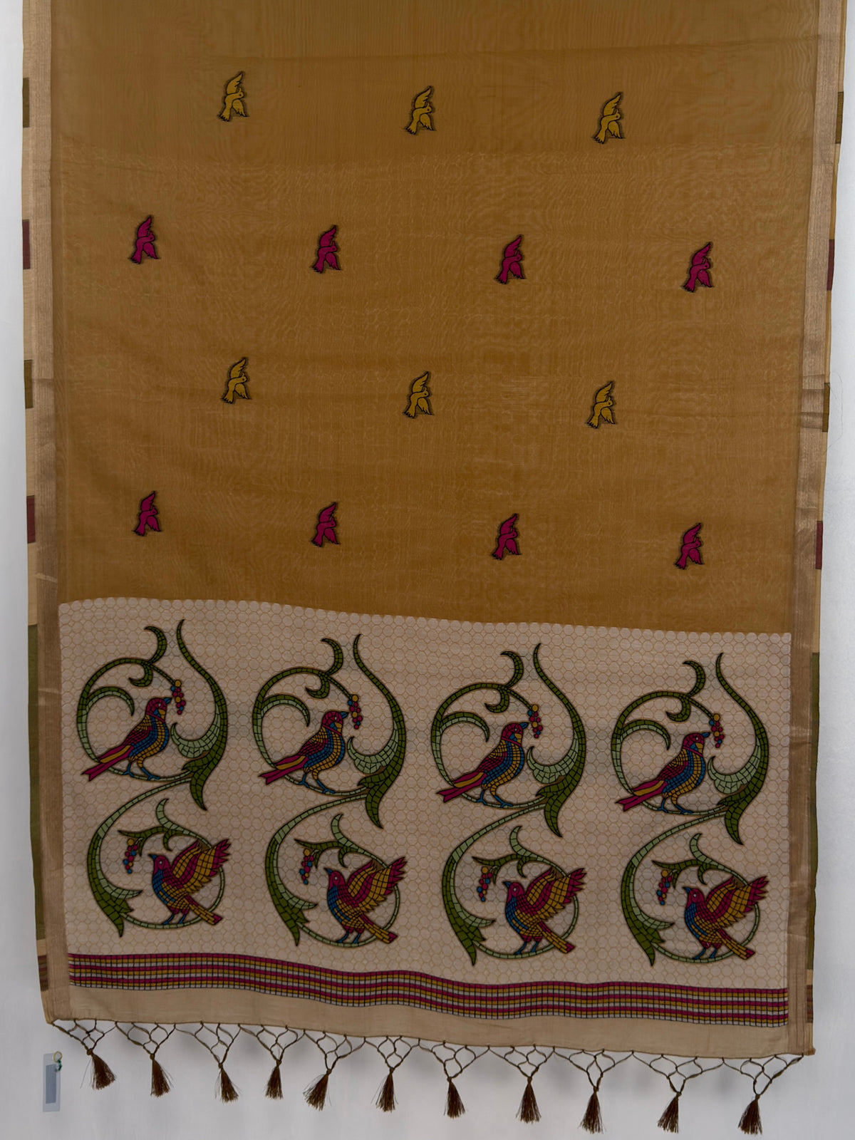 MIMOSA Chiku Bhagalpuri Cotton linen Saree — pallu and zari work detail