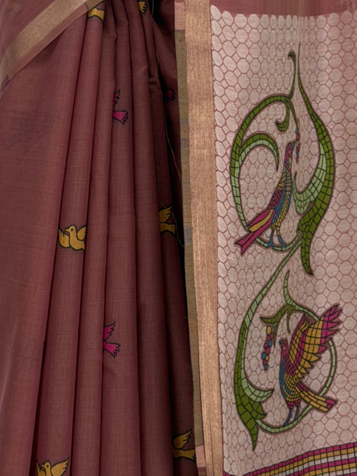 MIMOSA Gajari Bhagalpuri Cotton linen Saree — fleets shot full lifestyle