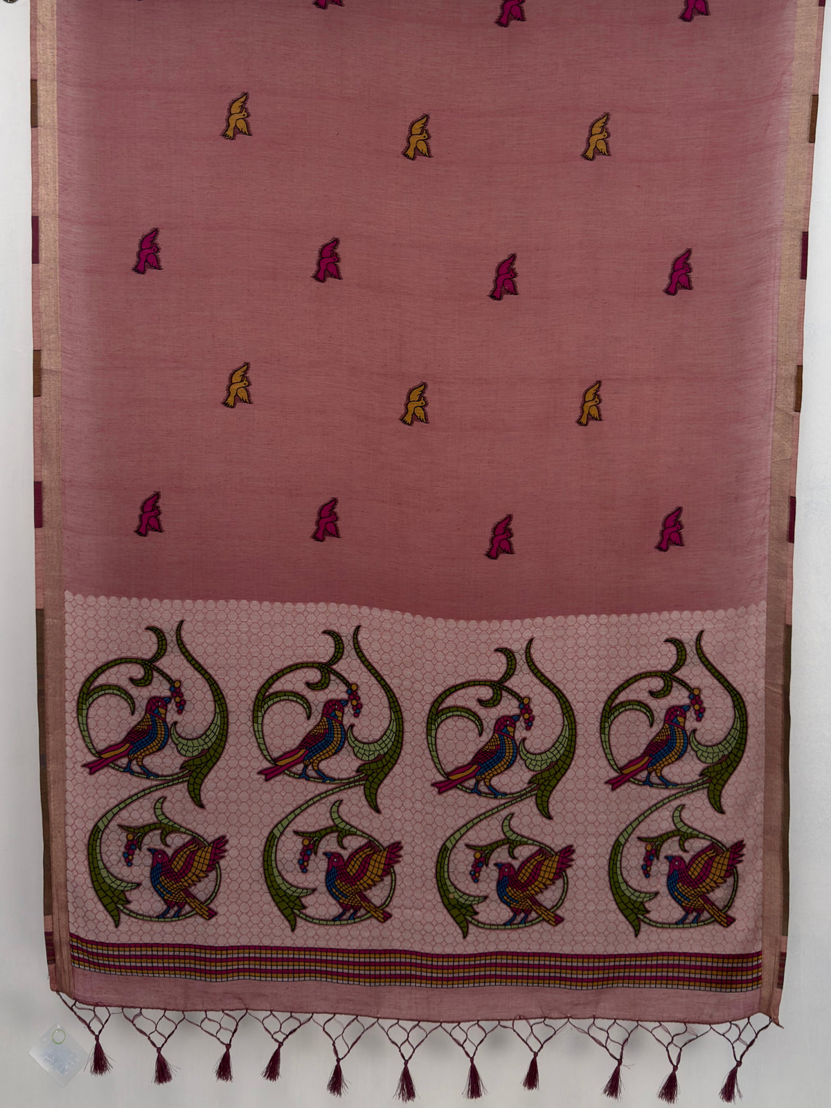 MIMOSA Gajari Bhagalpuri Cotton linen Saree — pallu and zari work detail