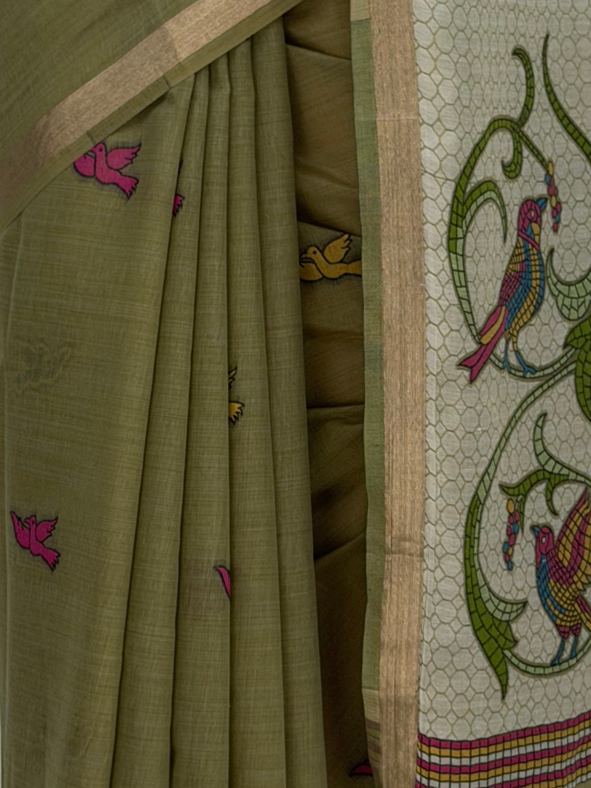 MIMOSA Mehndi Bhagalpuri Cotton linen Saree — fleets shot full lifestyle