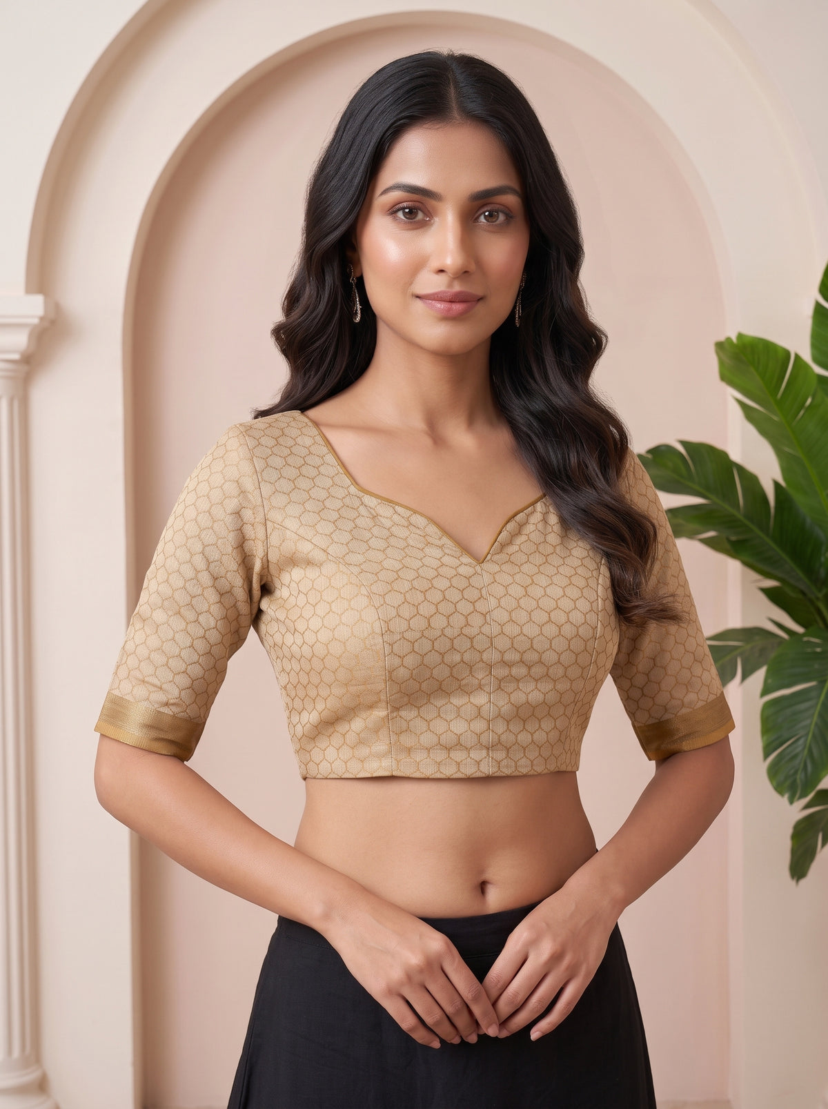 MIMOSA Mustard Bhagalpuri Cotton linen Saree — blouse close-up
