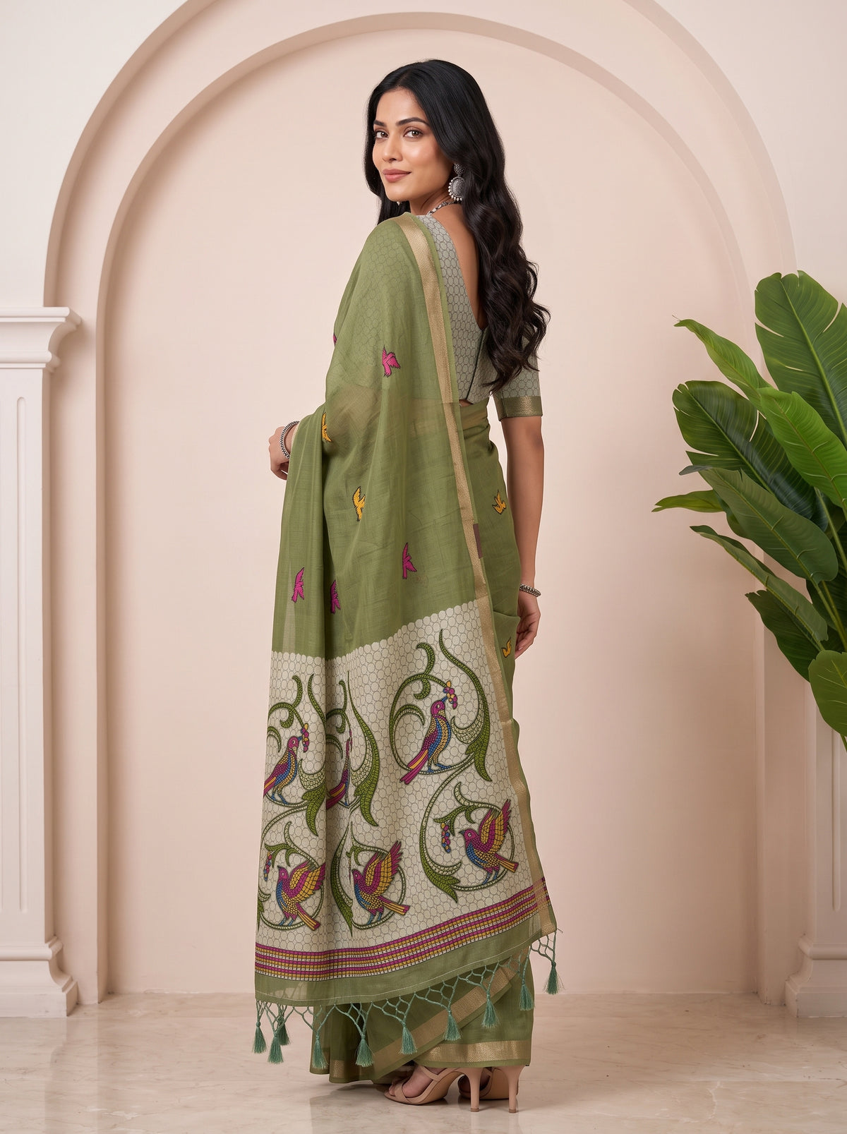 MIMOSA Rama Bhagalpuri Cotton linen Saree — pose 7 styling detail