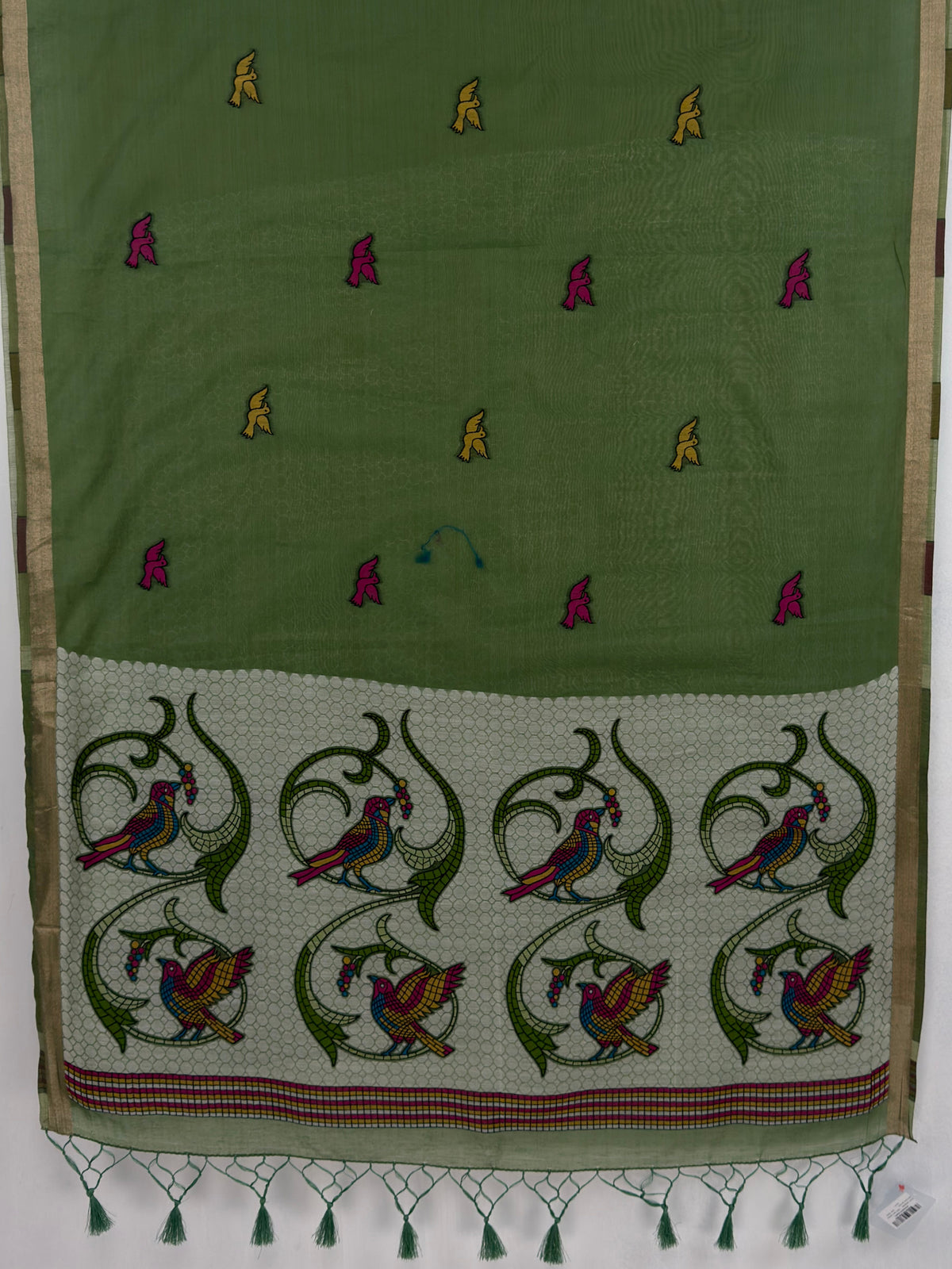 MIMOSA Rama Bhagalpuri Cotton linen Saree — pallu and zari work detail