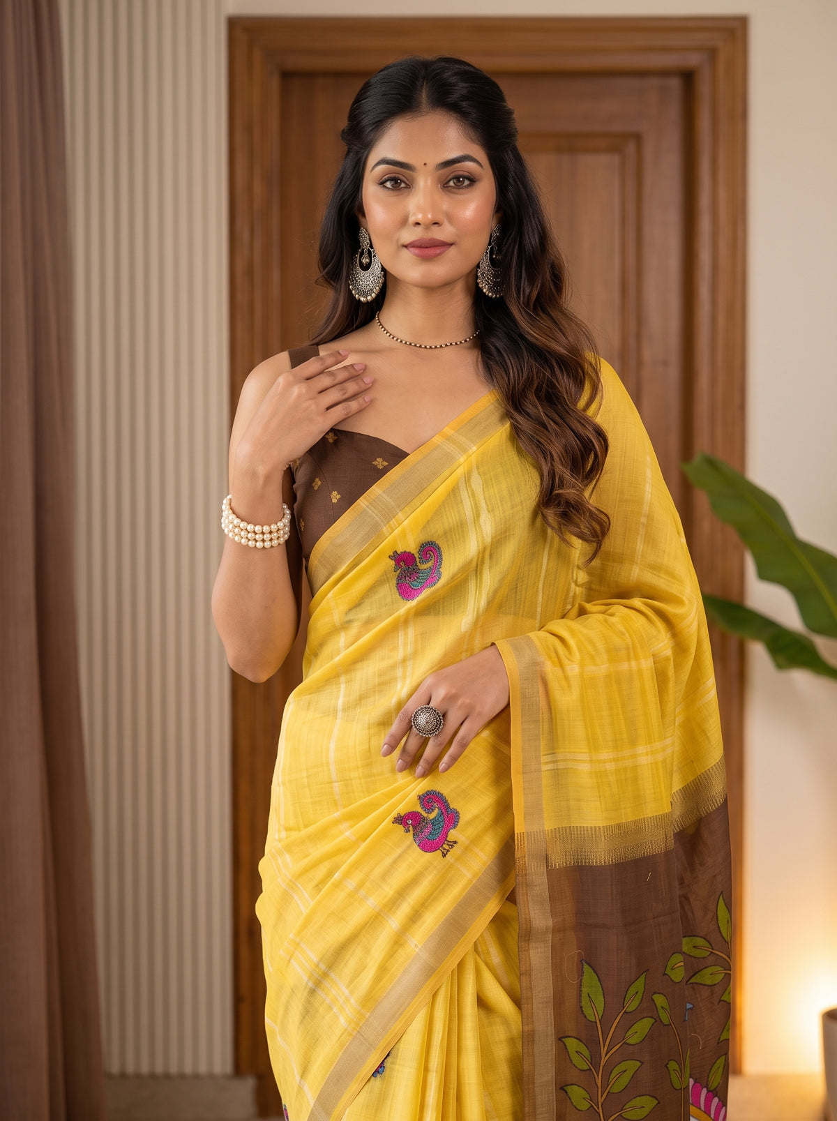 MIMOSA Mustard Bhagalpuri Cotton Saree — pose 10 styling detail