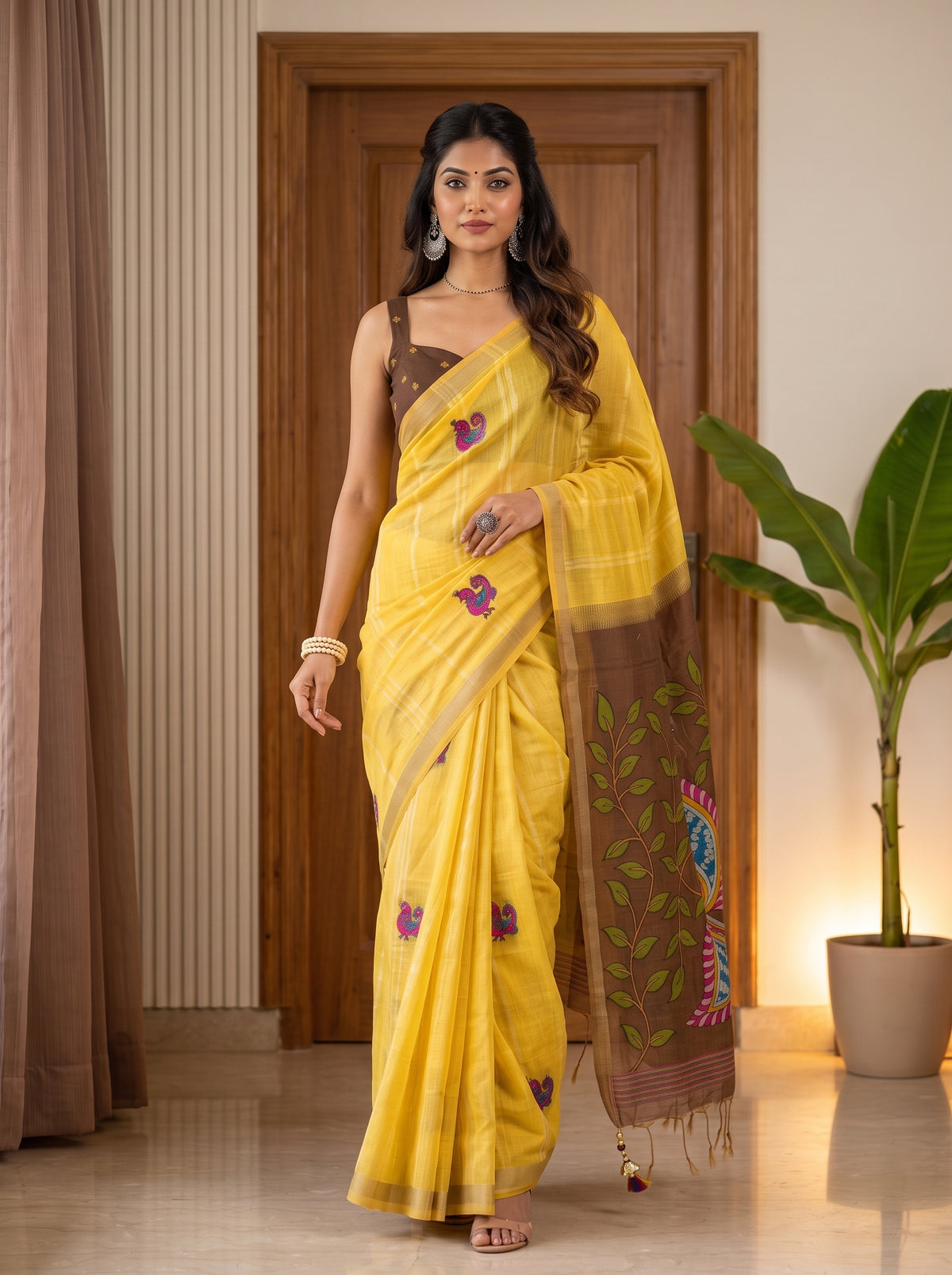 MIMOSA Mustard Bhagalpuri Cotton Saree — pose 6 styling detail