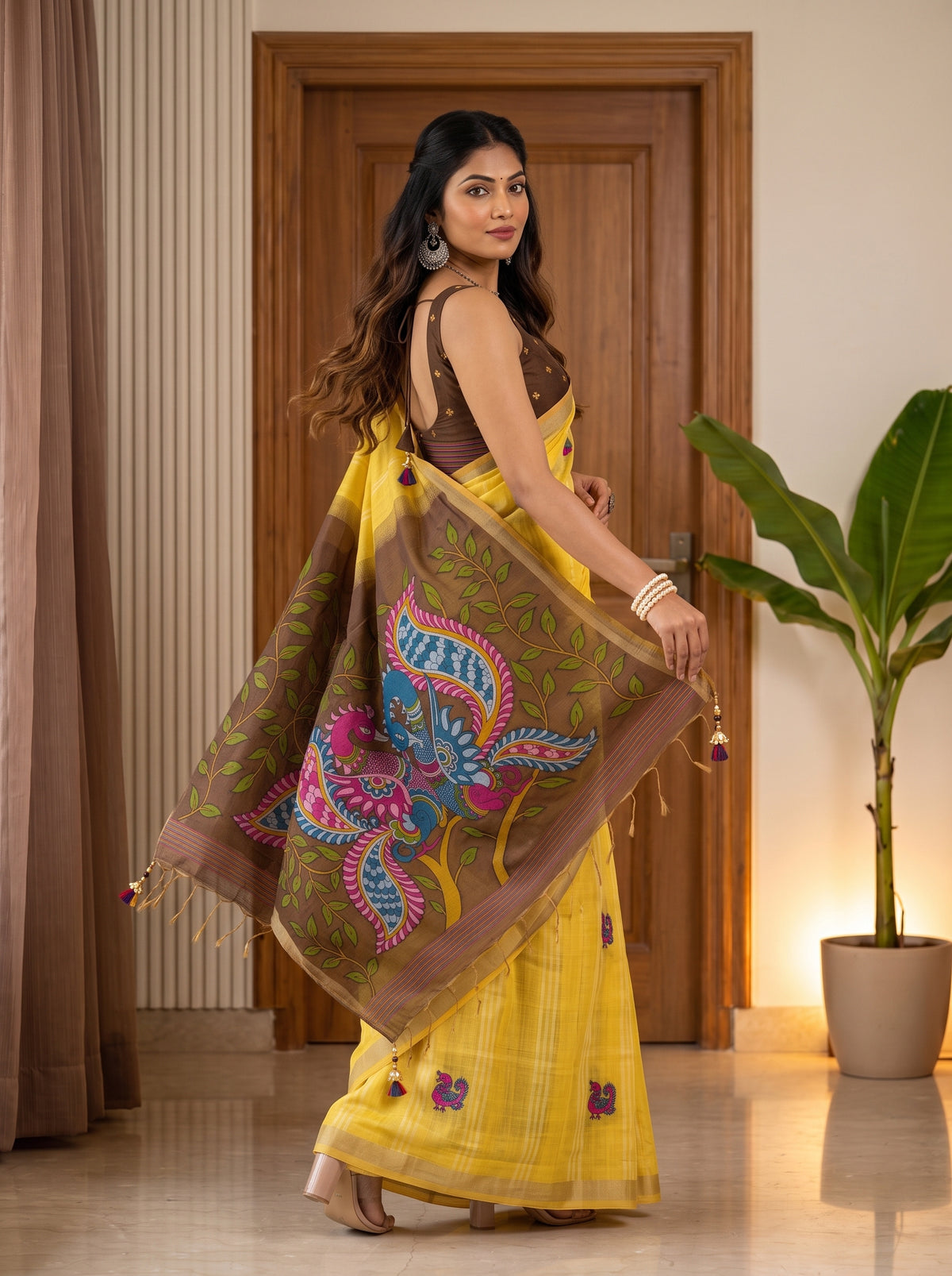 MIMOSA Mustard Bhagalpuri Cotton Saree — pose 9 styling detail