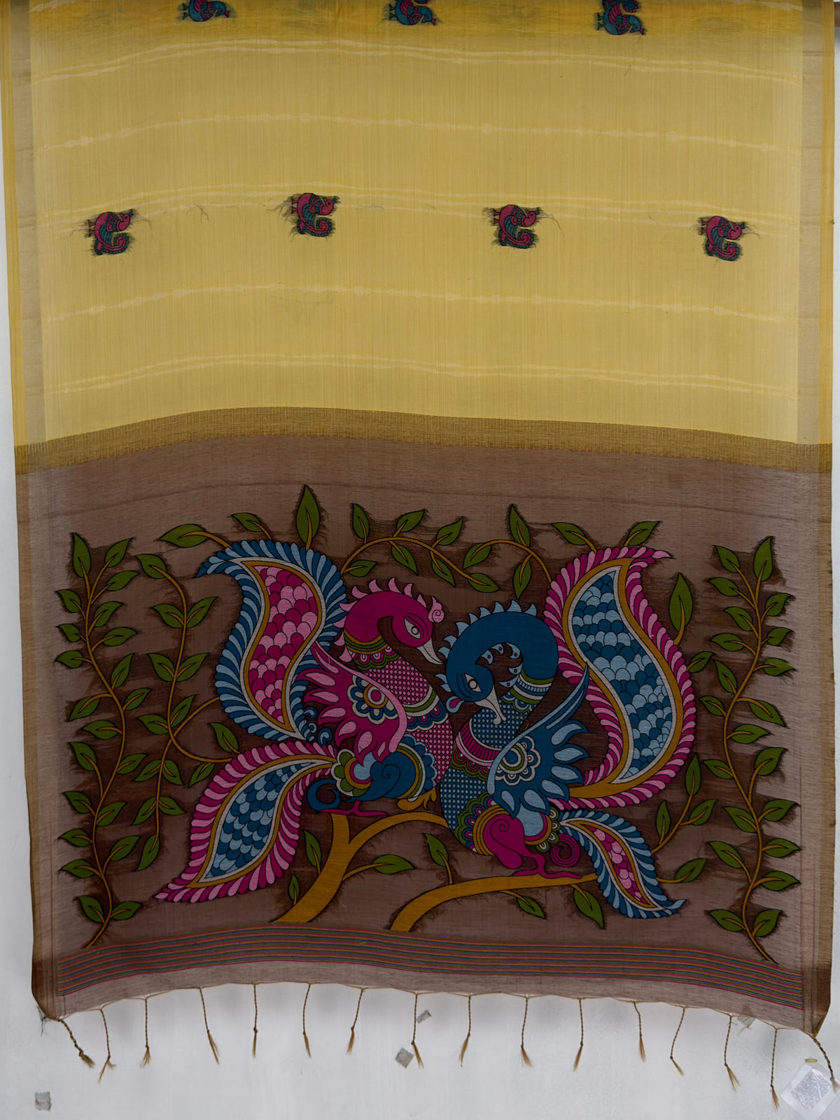 MIMOSA Mustard Bhagalpuri Cotton Saree — pallu and zari work detail