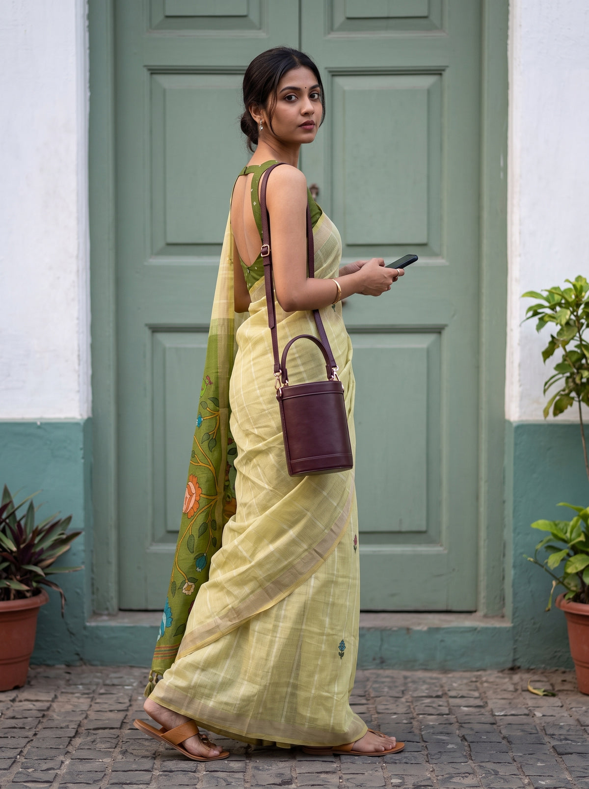 MIMOSA Chiku Bhagalpuri Cotton Saree — pose 9 styling detail