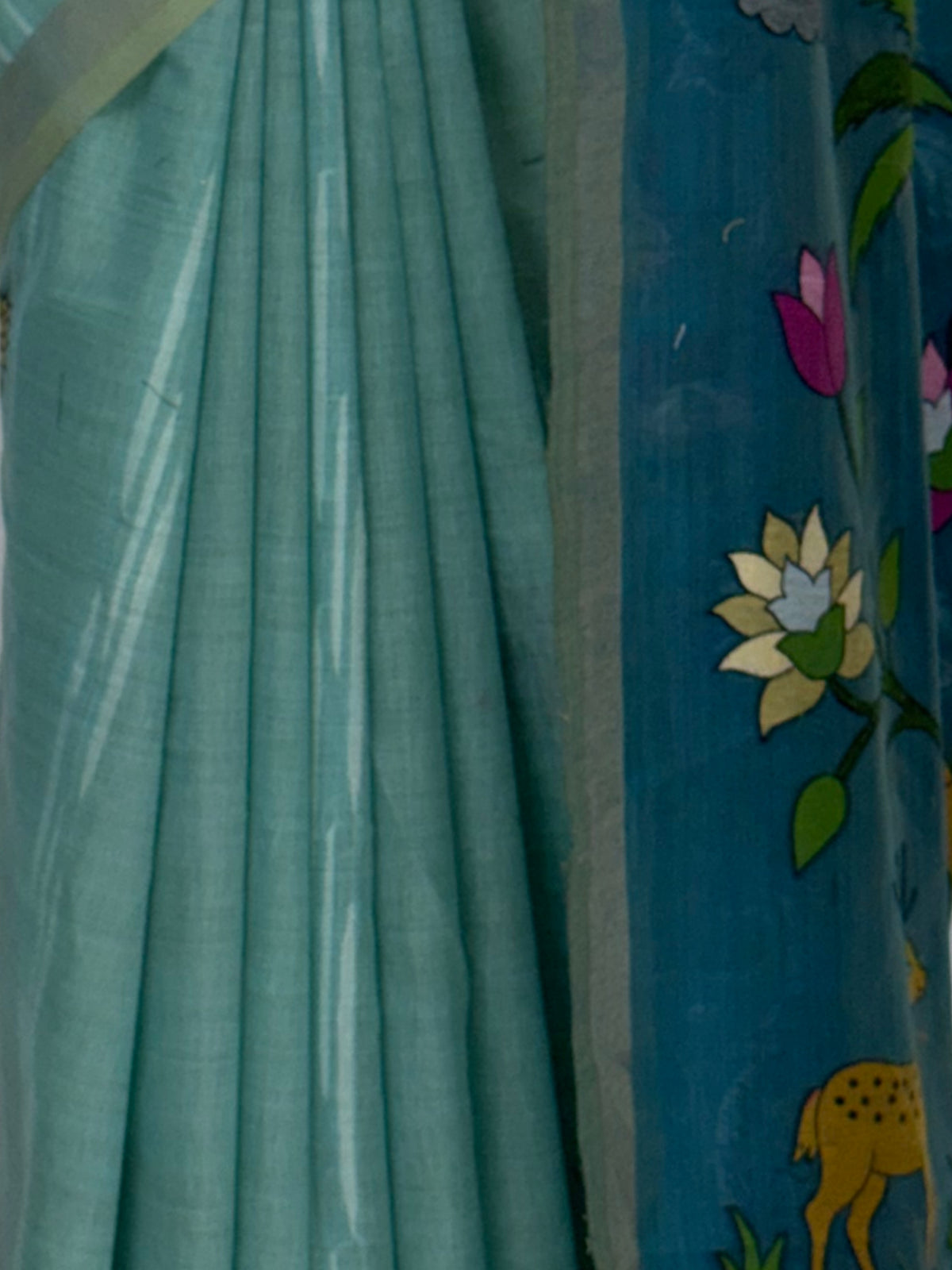 MIMOSA Sea Green Bhagalpuri Cotton linen Saree — fleets shot full lifestyle