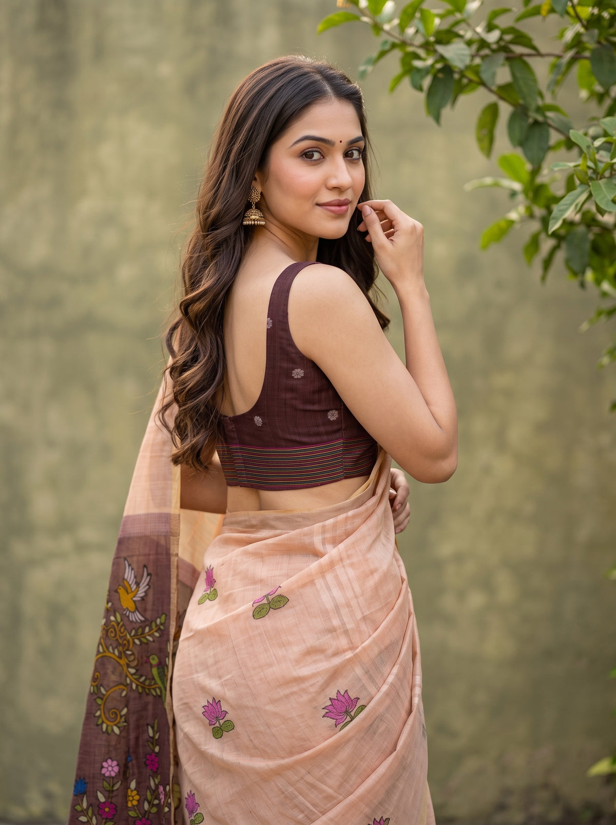 MIMOSA Chiku Bhagalpuri Cotton Saree — pose 10 styling detail