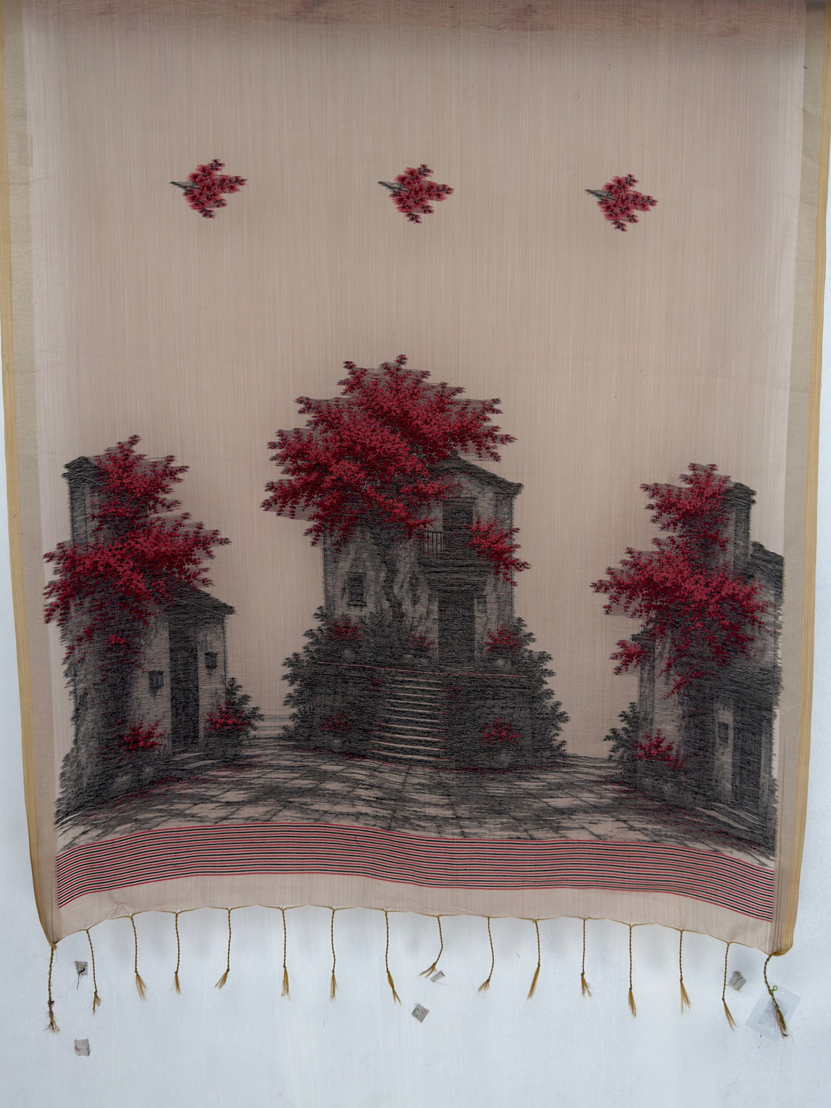 MIMOSA Peach Bhagalpuri Cotton Saree — pallu and zari work detail