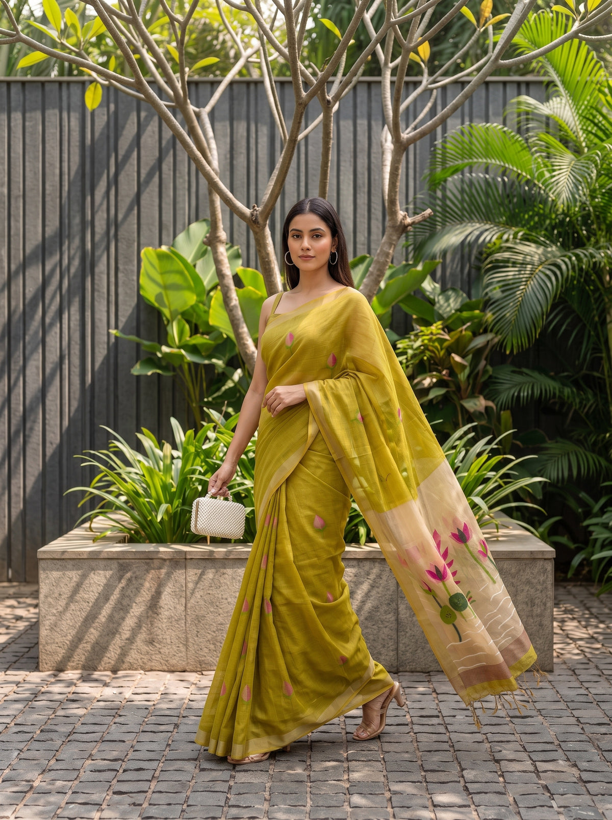 MIMOSA Mustard Bhagalpuri Cotton Saree — pose 6 styling detail