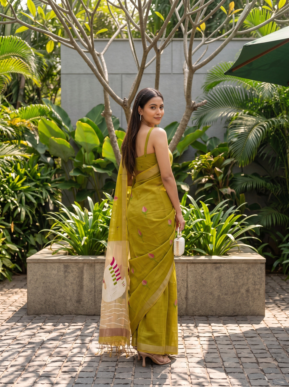 MIMOSA Mustard Bhagalpuri Cotton Saree — pose 7 styling detail