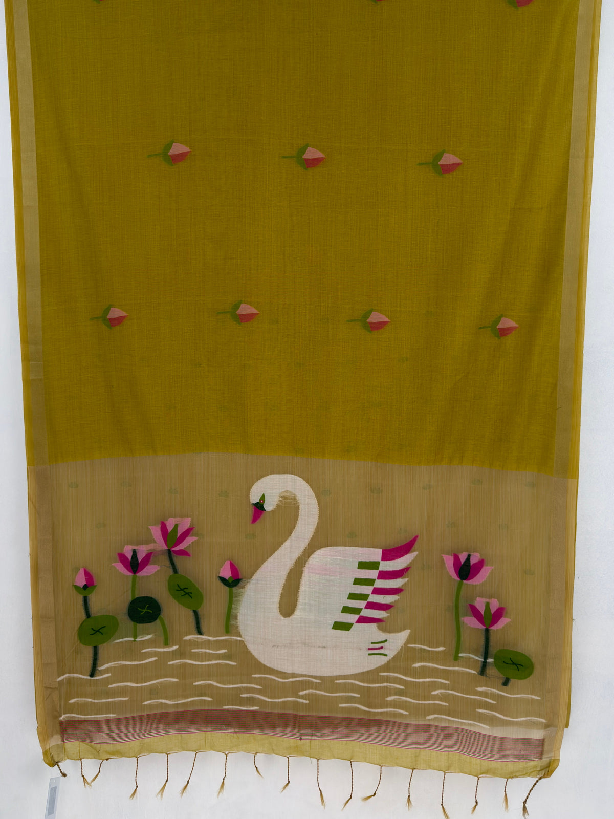 MIMOSA Mustard Bhagalpuri Cotton Saree — pallu and zari work detail