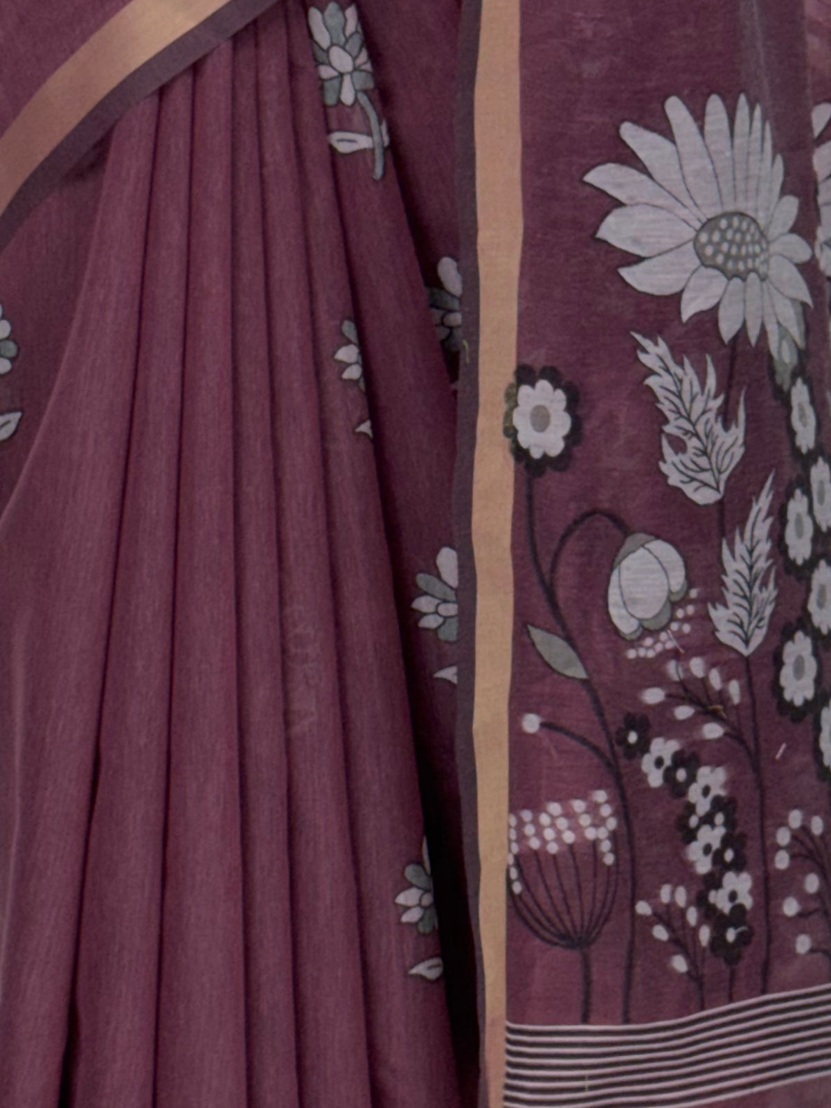 MIMOSA Wine Bhagalpuri Cotton Saree — fleets shot full lifestyle