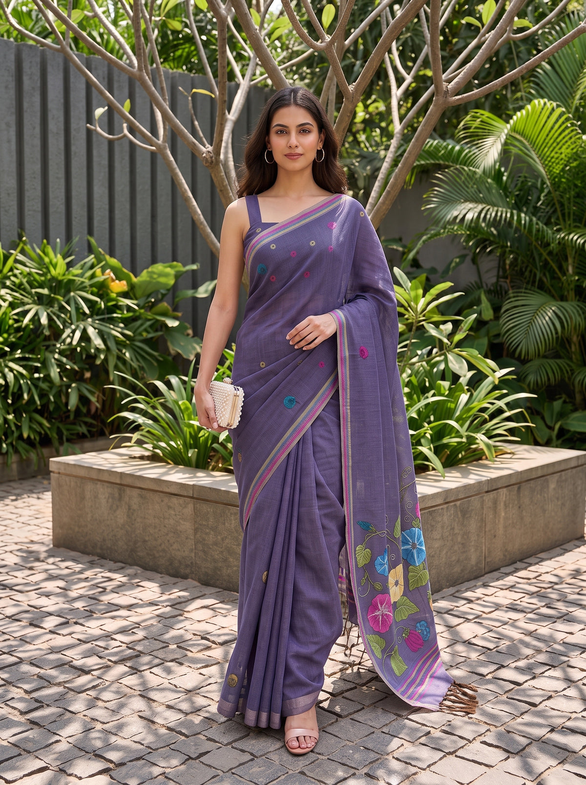 MIMOSA Jamun Bhagalpuri Cotton Saree — pose 6 styling detail