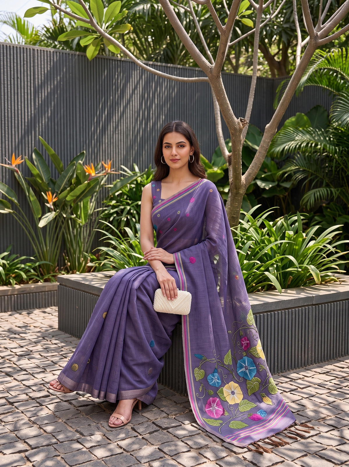 MIMOSA Jamun Bhagalpuri Cotton Saree — pose 8 styling detail