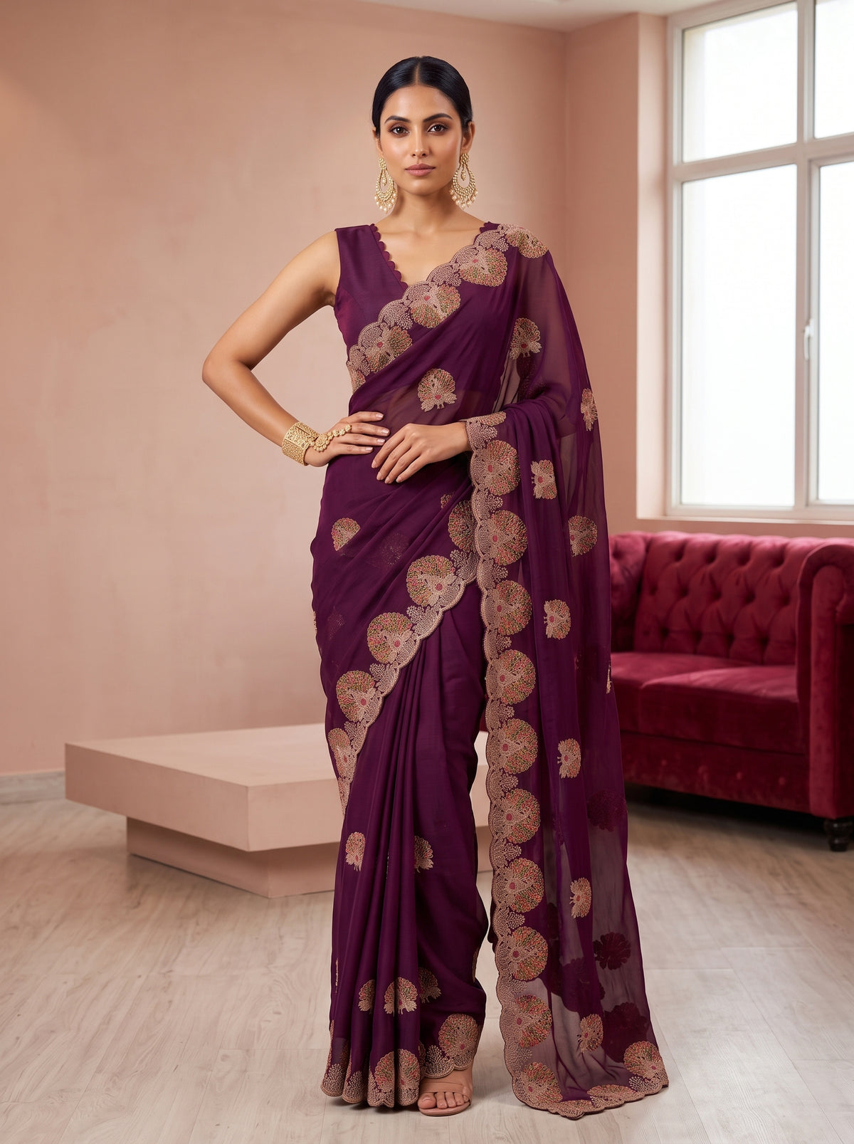 MIMOSA Magenta Banarasi Saree — pose 4 styling detail