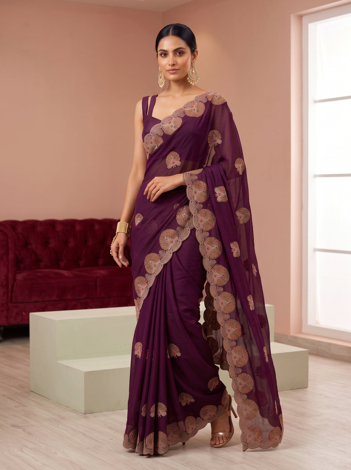 MIMOSA Magenta Banarasi Saree — pose 9 styling detail