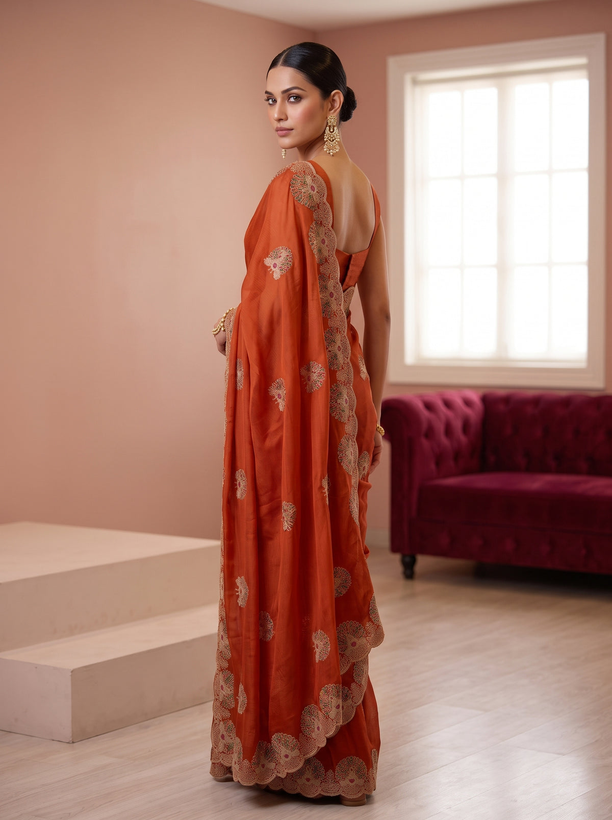 MIMOSA Orange Banarasi Saree — pose 7 styling detail
