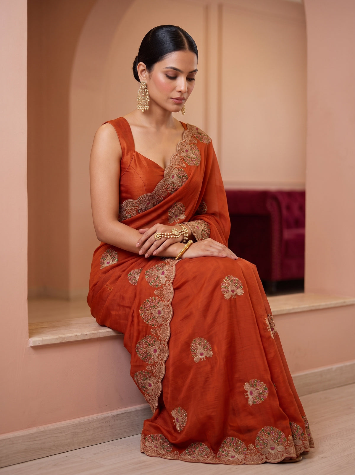 MIMOSA Orange Banarasi Saree — pose 8 styling detail