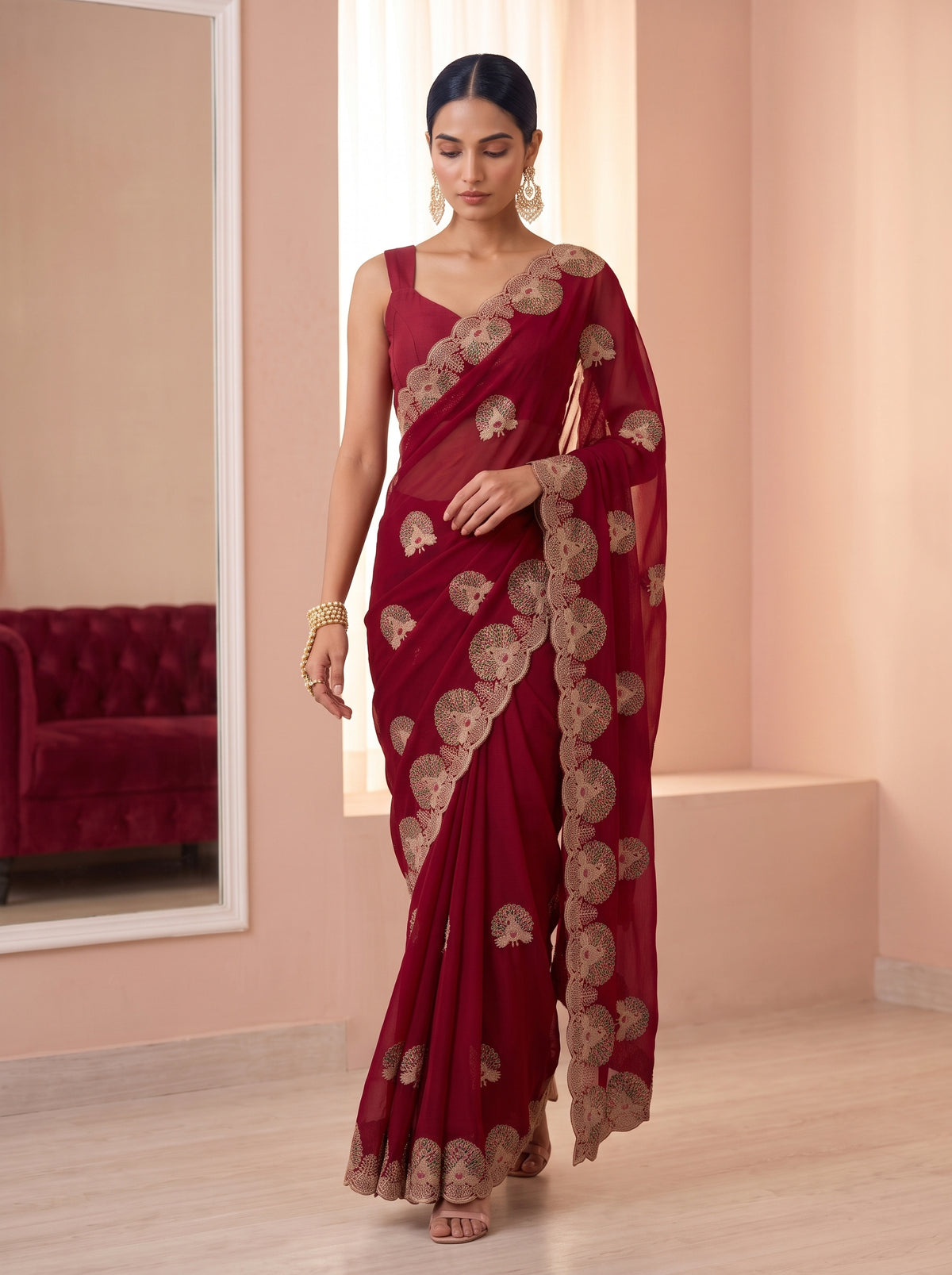 MIMOSA Red Banarasi Saree — pose 6 styling detail