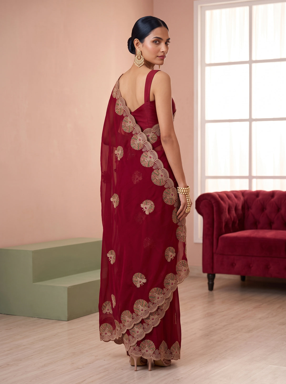 MIMOSA Red Banarasi Saree — pose 7 styling detail