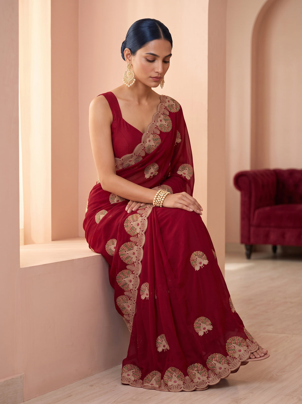 MIMOSA Red Banarasi Saree — pose 8 styling detail