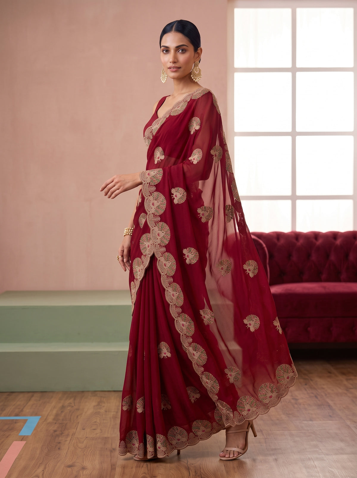 MIMOSA Red Banarasi Saree — pose 9 styling detail