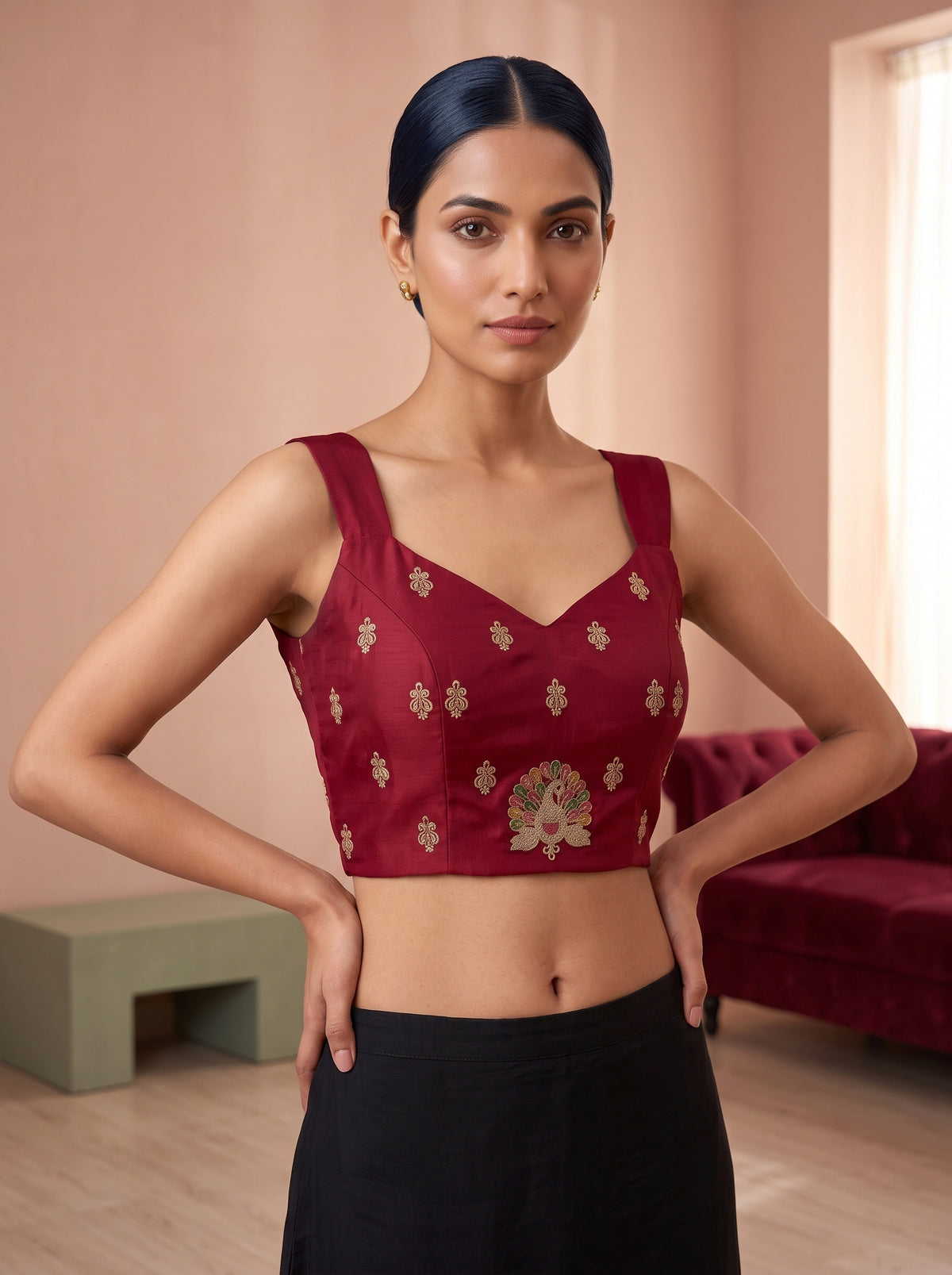 MIMOSA Red Banarasi Saree — blouse close-up