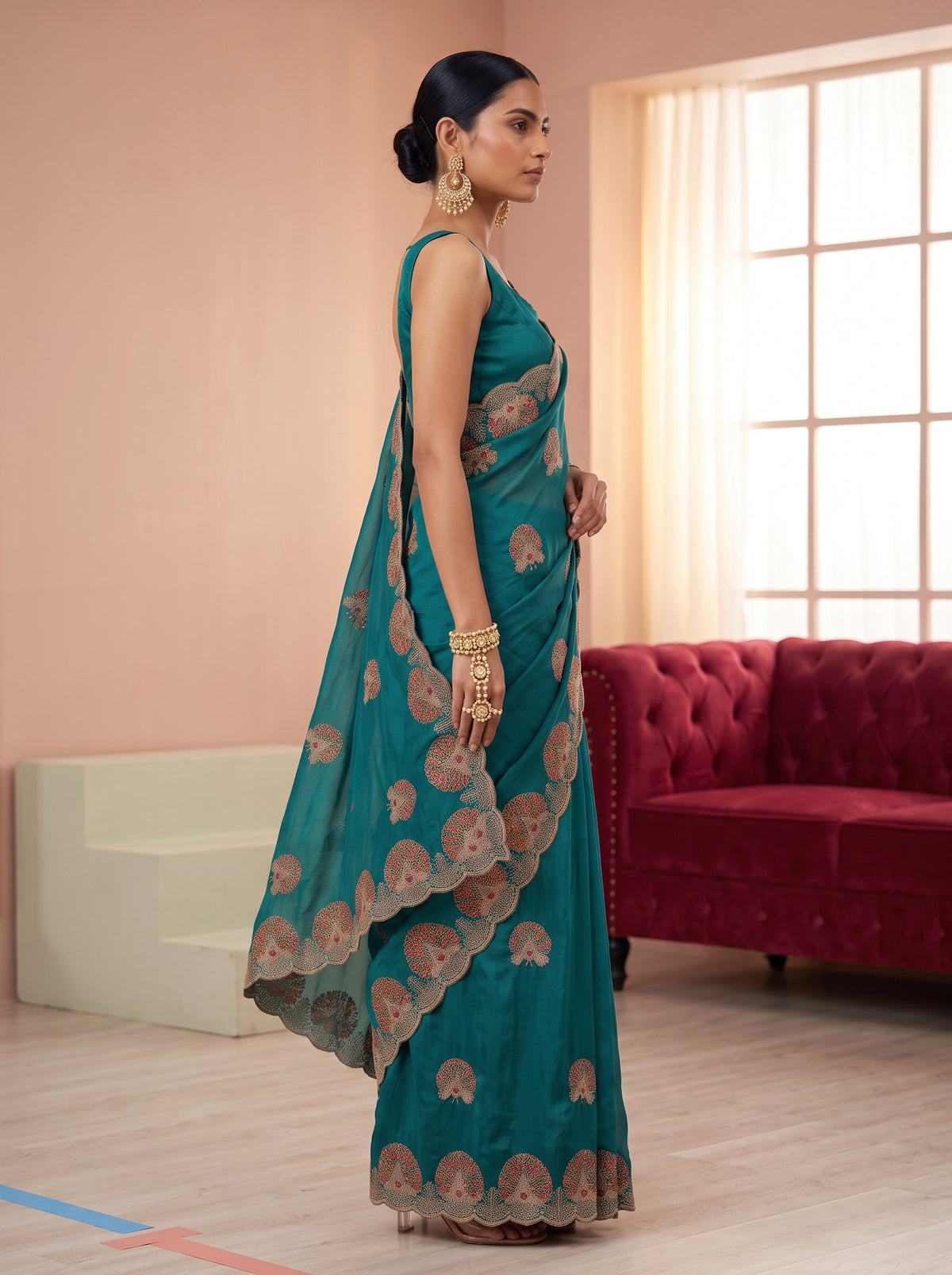 MIMOSA Sapphire Banarasi Saree — pose 3 styling detail