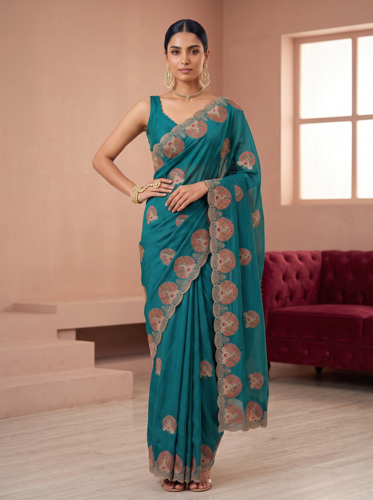 MIMOSA Sapphire Banarasi Saree — pose 4 styling detail