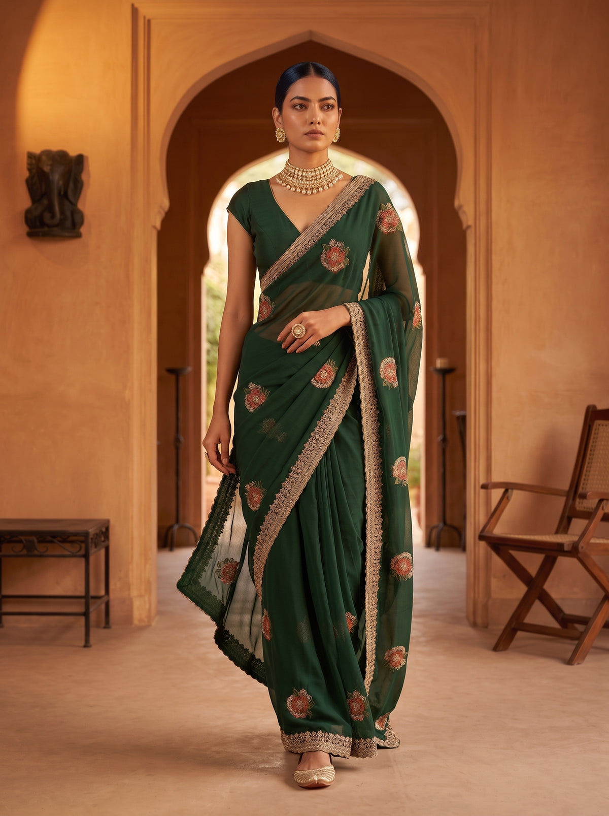MIMOSA Green Banarasi Saree — pose 6 styling detail
