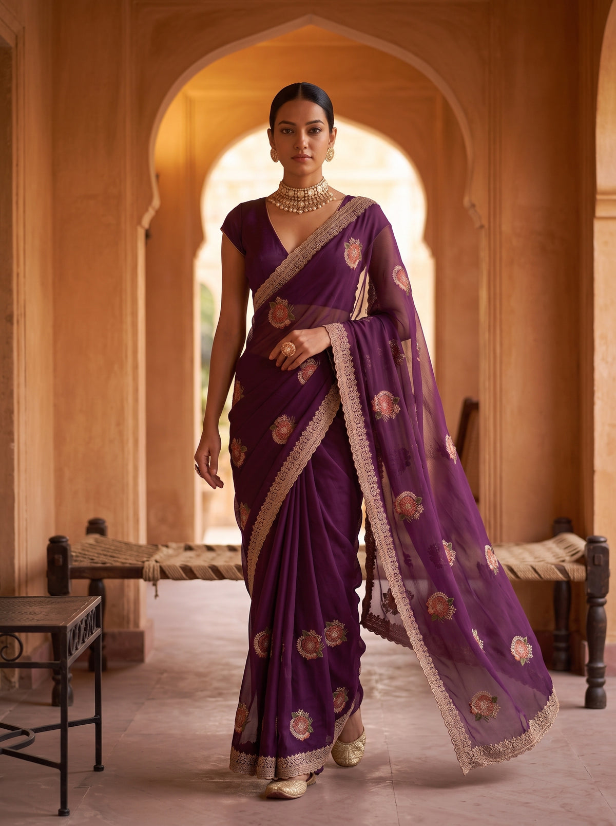 MIMOSA Magenta Banarasi Saree — pose 6 styling detail