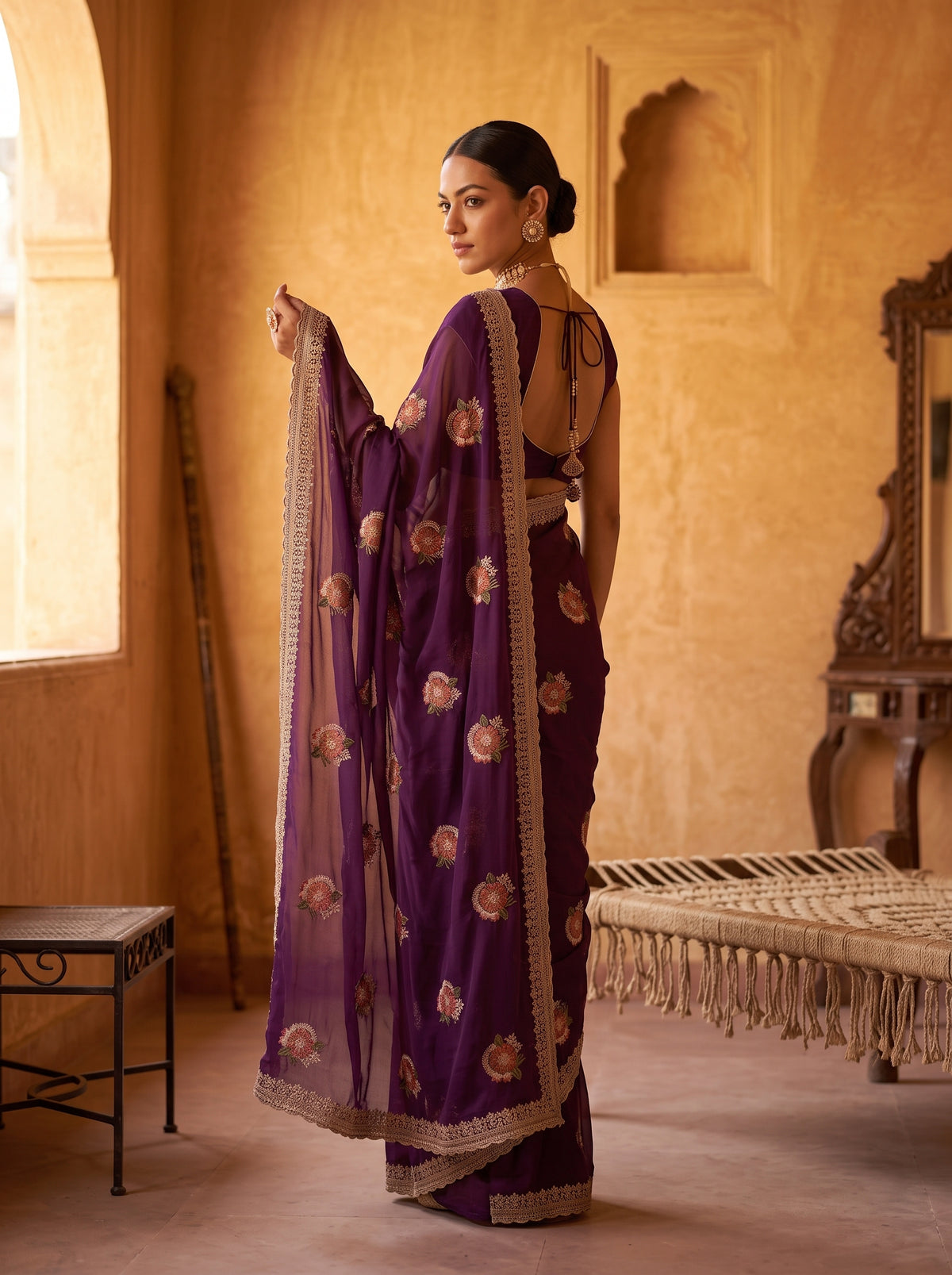 MIMOSA Magenta Banarasi Saree — pose 7 styling detail