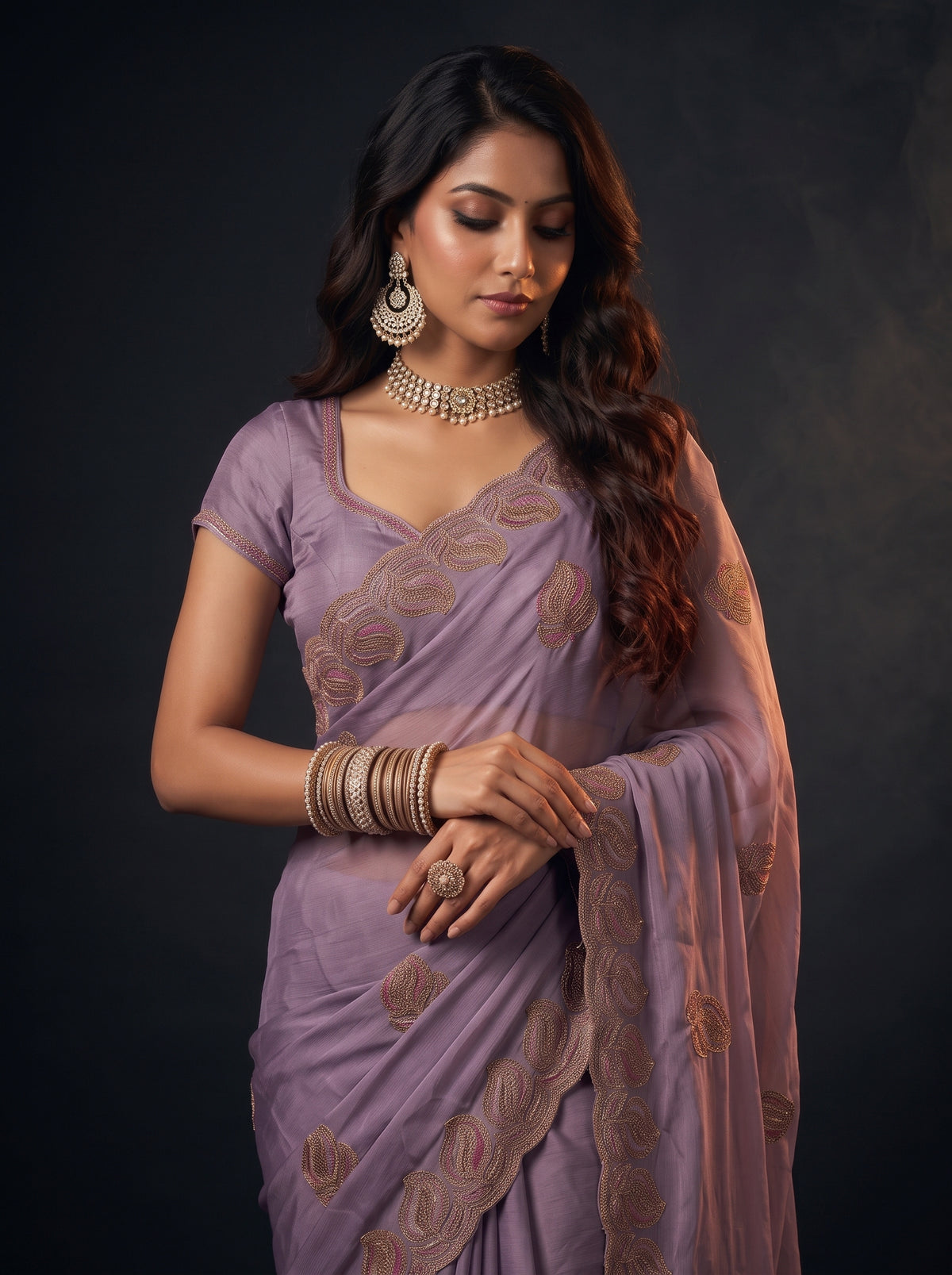 MIMOSA Lavender Banarasi Saree — pose 10 styling detail