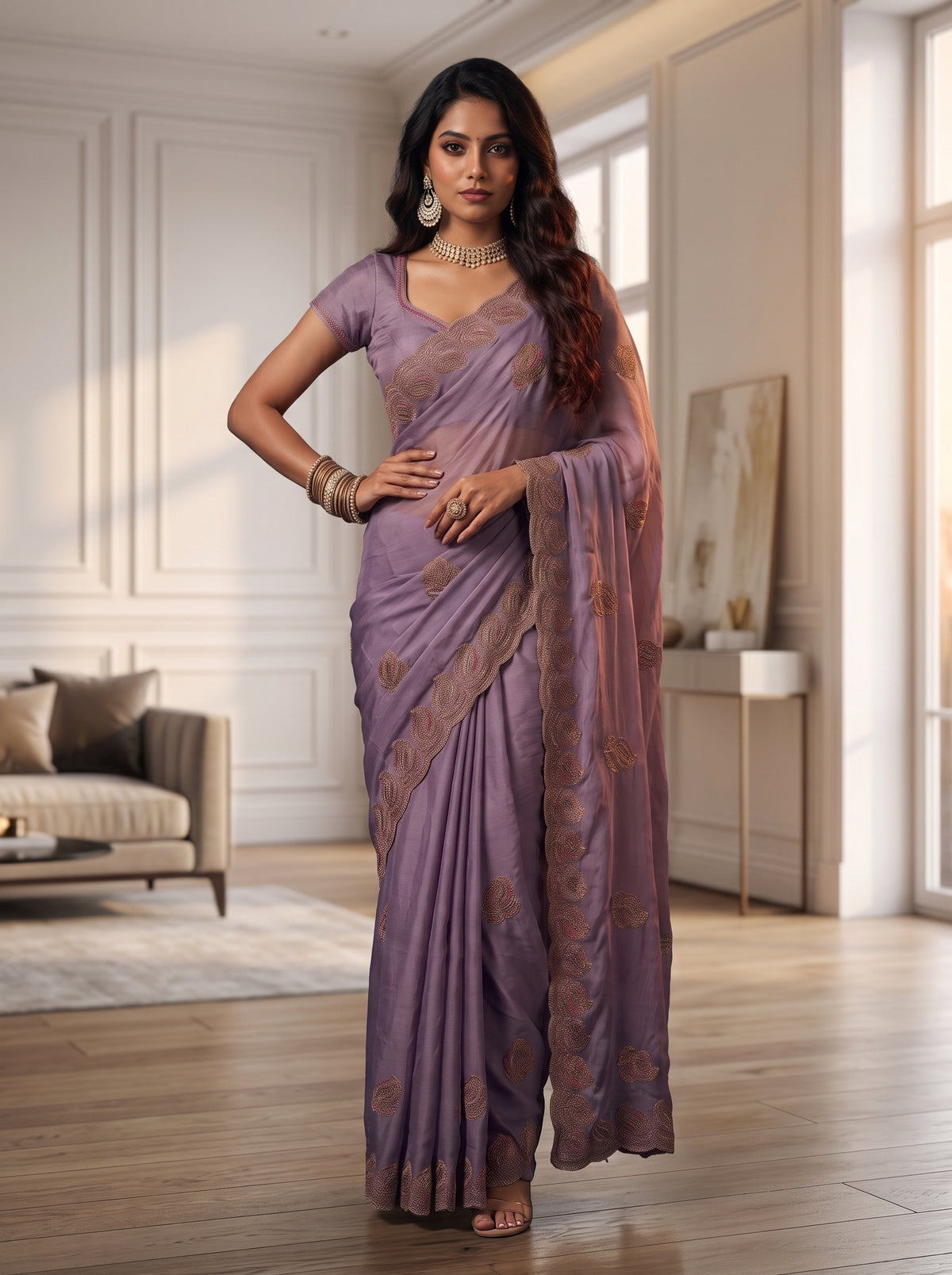 MIMOSA Lavender Banarasi Saree — pose 4 styling detail