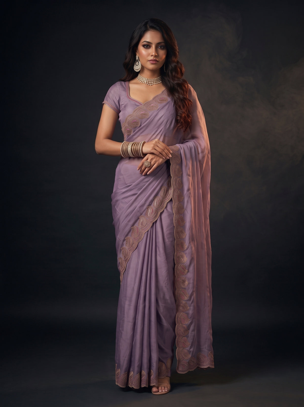MIMOSA Lavender Banarasi Saree — pose 9 styling detail