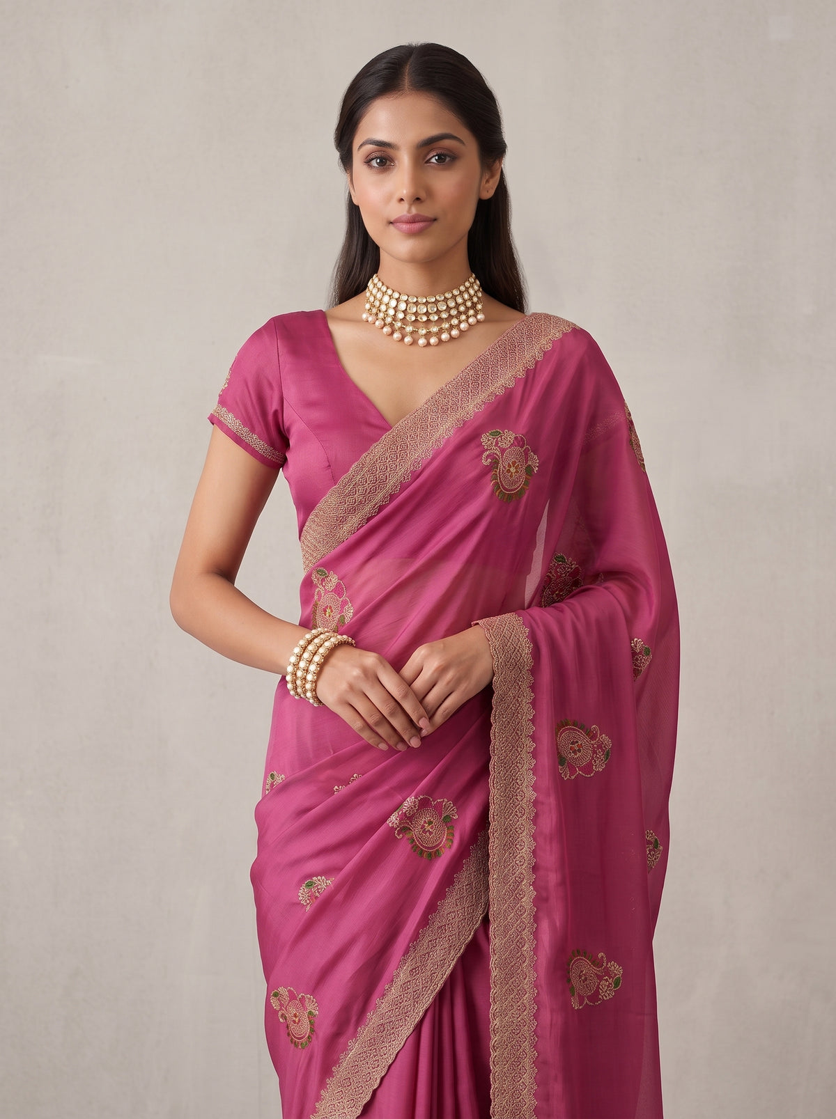 MIMOSA Gajari Banarasi Saree — pose 10 styling detail