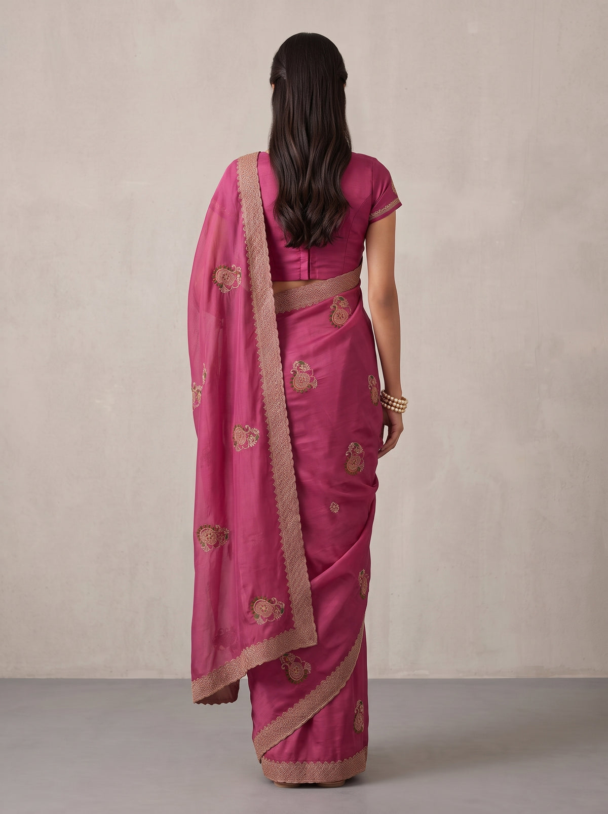 MIMOSA Gajari Banarasi Saree — pose 2 styling detail