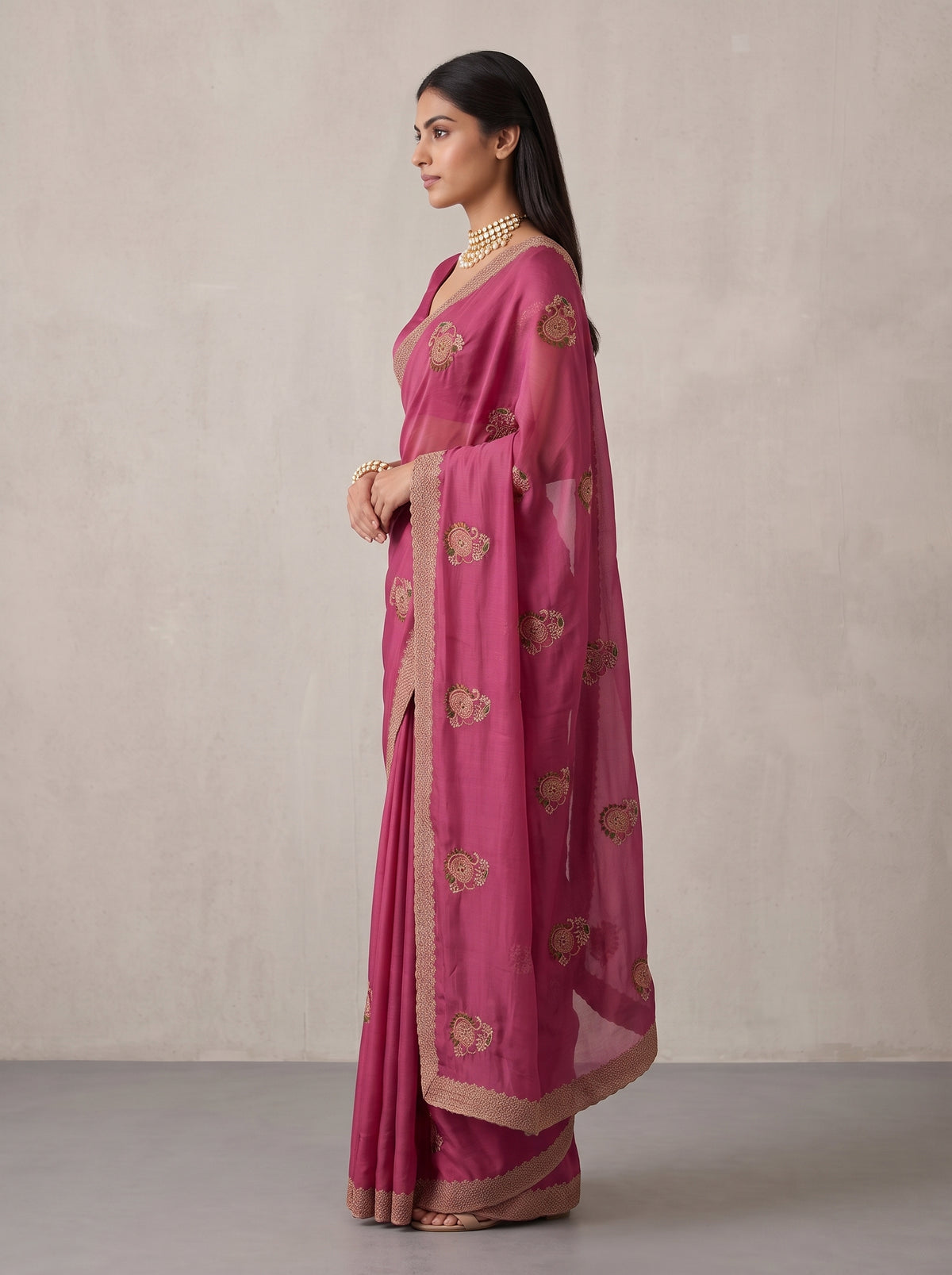 MIMOSA Gajari Banarasi Saree — pose 3 styling detail